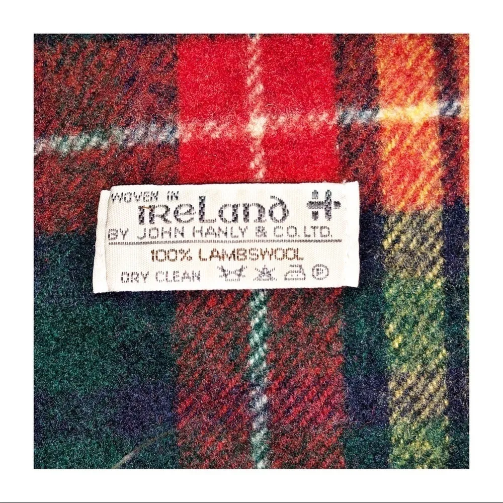 Vintage Ireland by John Hanly Red Tartan Wool Plaid Scarf 100% Lambswool - Image 3