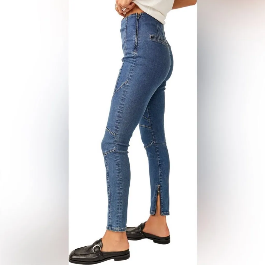 FREE PEOPLE Bella Moto Mid Rise Skinny Jeans Size 27 Ankle Zip Crop Fitted New - Image 3