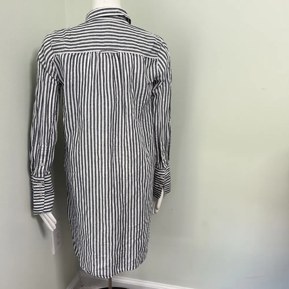 J. Crew Classic Fit Beach Shirt In Striped Linen Cotton Blend Tunic Lagenlook S White - Image 13