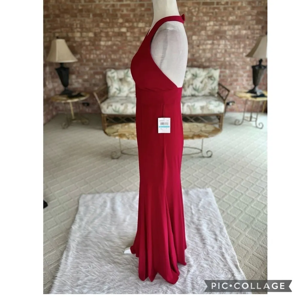 Morgan & Co. Red Open Back Halter Jersey Knit Evening Dress NWT 5 (Jrs) Size undefined - Image 4