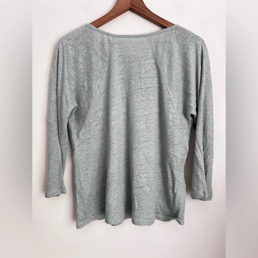 garnet hill organic linen top crewneck 3/4 sleeve light green lightweight S - Image 2