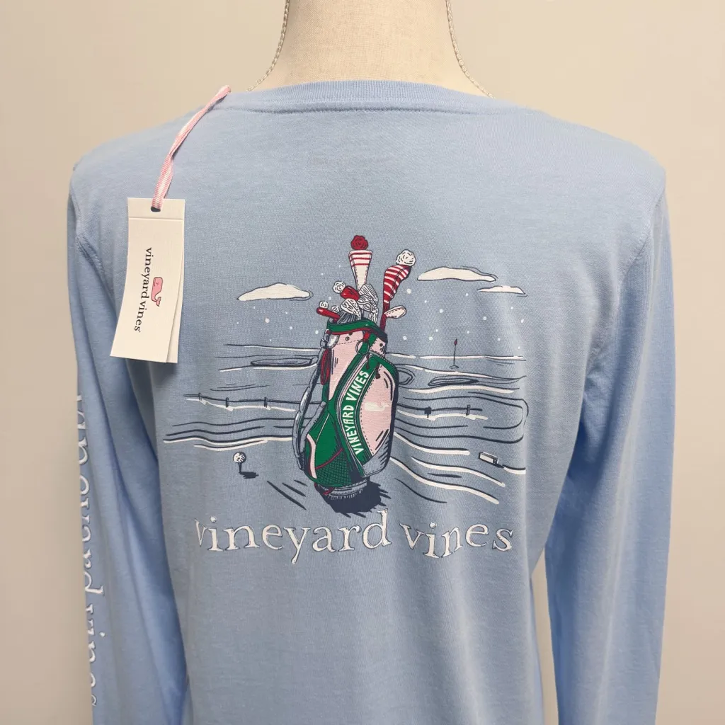 Vineyard Vines Jake Light Blue Holiday Christmas Golf Bag Long Sleeve T Small - Image 8