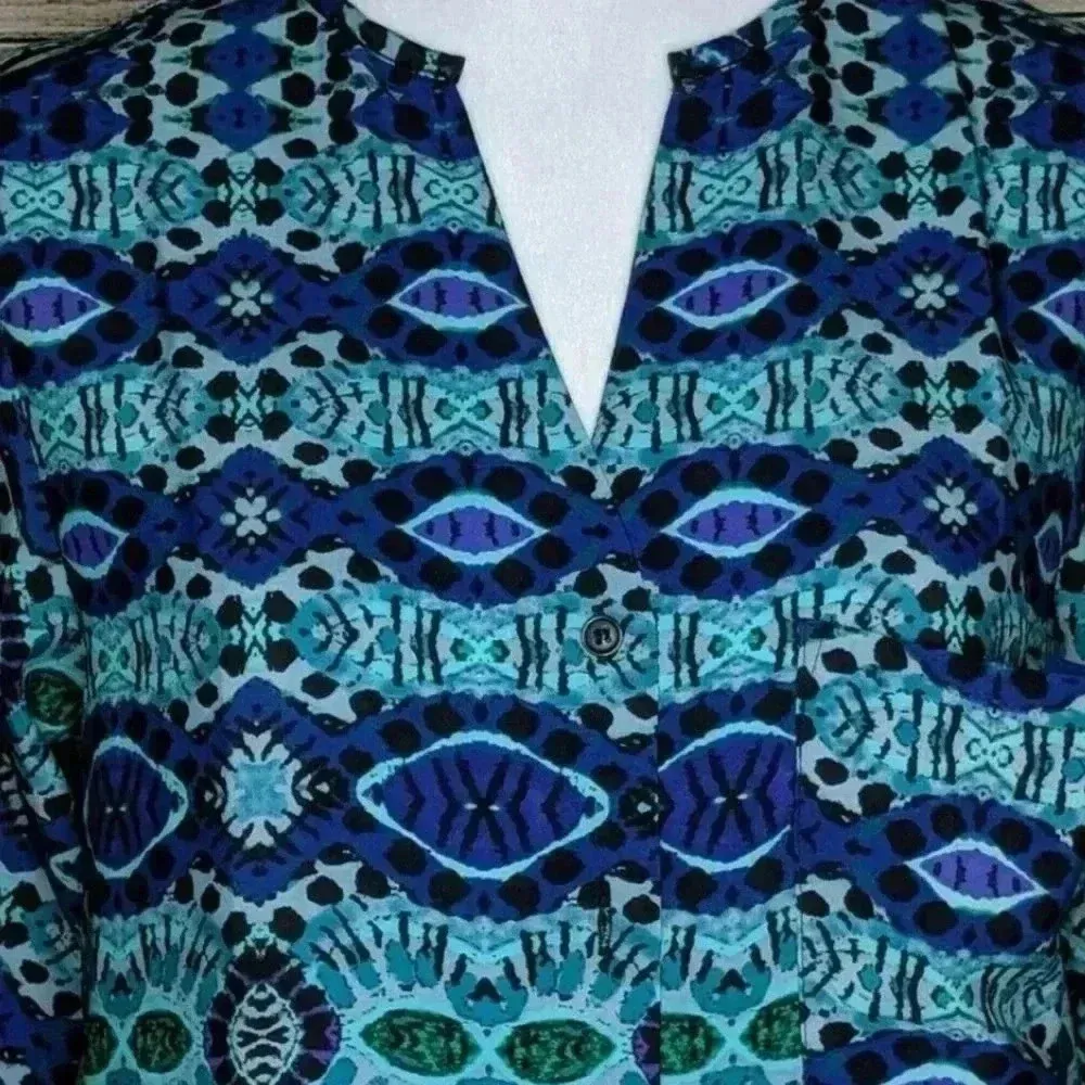 Anthropologie Maeve Ikat High Low Bohemian Print Button Down Shirt Dress Size XS - Image 5