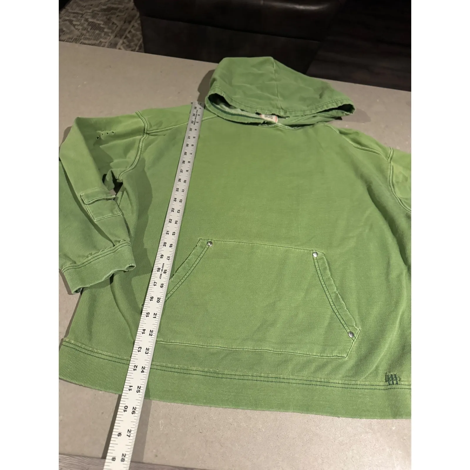 BDG Green Distressed Hoodie Sweatshirt Pullover Pocket Size M - Image 2