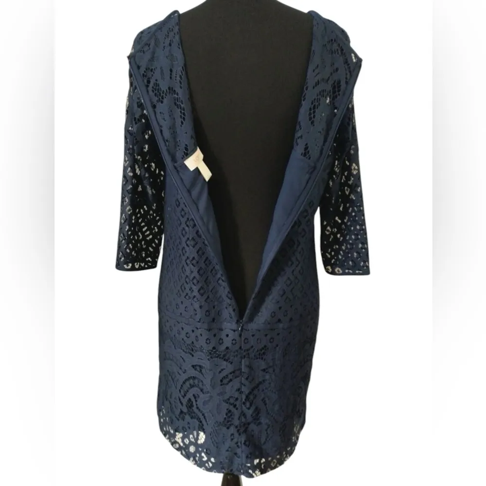 ANN TAYOR LOFT Elegant Navy Lace Shell Shift Slip Dress lined back zip 6 - Image 4