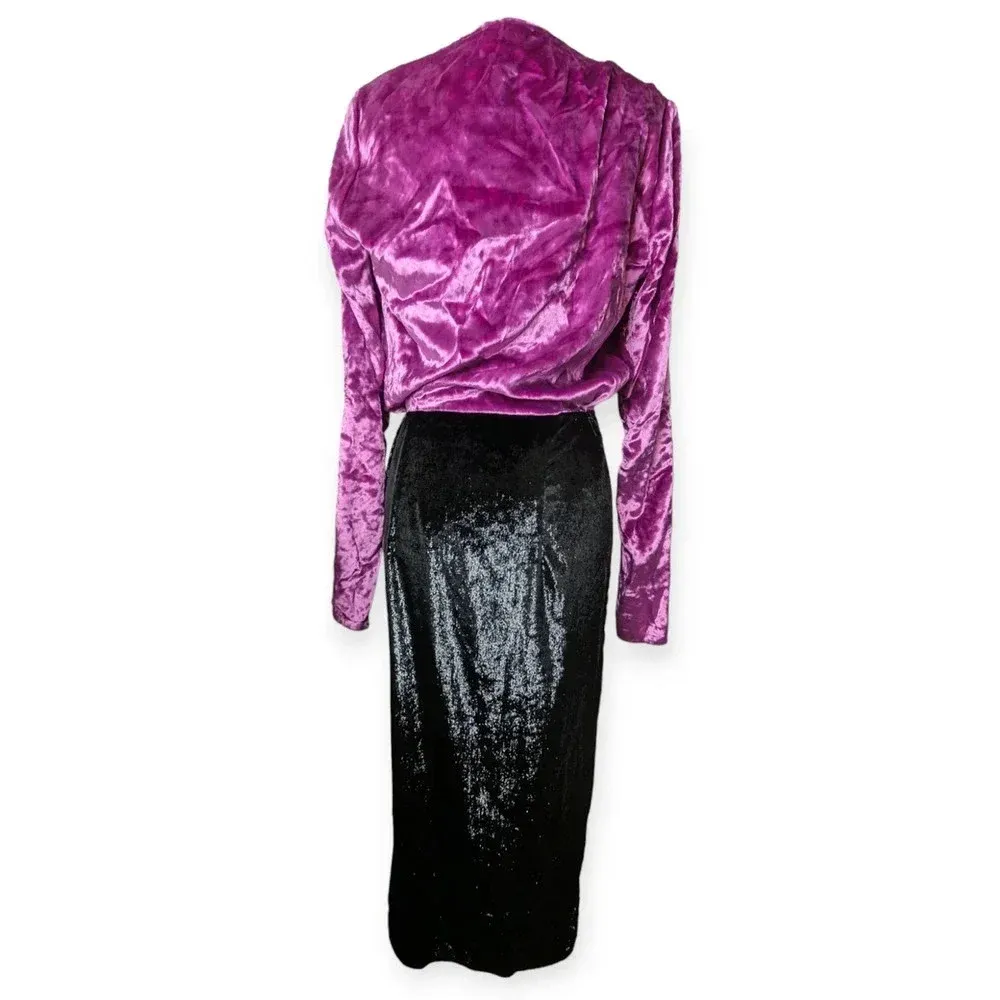 The Attico Velvet Wrap Dress Black Pink Size X - Image 5