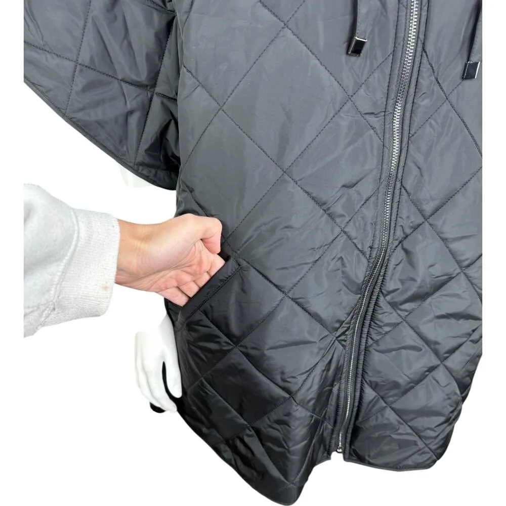 Dennis Basso Quilted Zip Front Poncho With Hood Black 1X Short Sleeve NWOT - Image 6