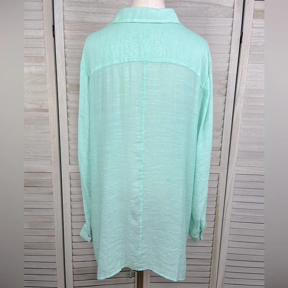 CHICO'S Oversized Button Down Shirt Linen Look Light Green-XL (Chico's 3) - Image 3