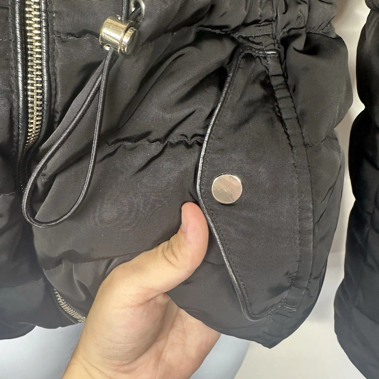 Zara Woman Black Down Puffer Jacket  Polyester Womans LARGE Fleece Lining - Image 10