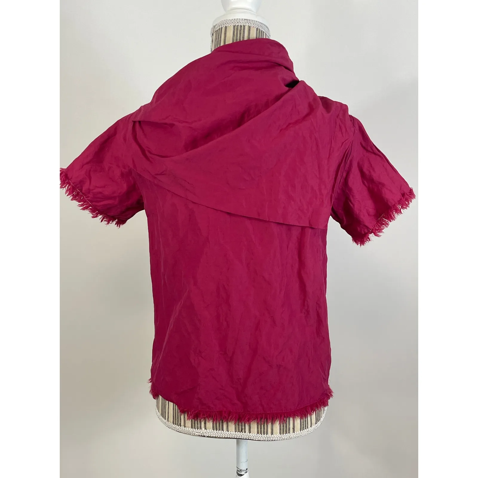 Worth Pink Top Crushed Texture Draped Asymmetric Neckline Frayed Edges Size 4 - Image 6