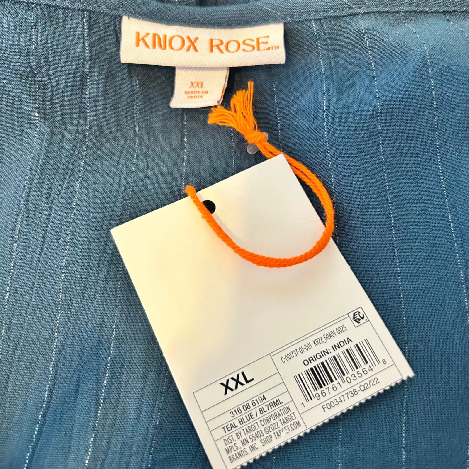 Knox Rose NWT Teal Blue Metallic Stripe Peplum V Neck Long Sleeve Blouse Top XXL - Image 6