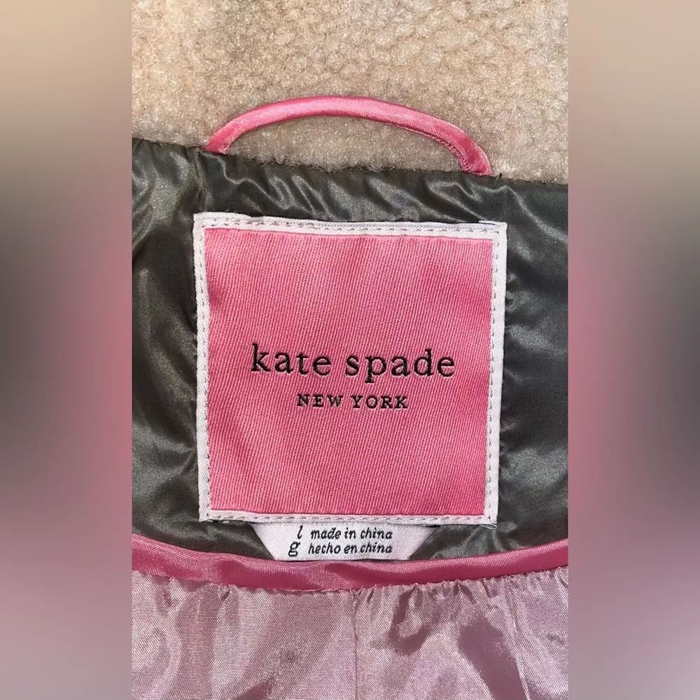 Kate Spade Quilted Hooded Sherpa Trim Coat sz L - Image 4