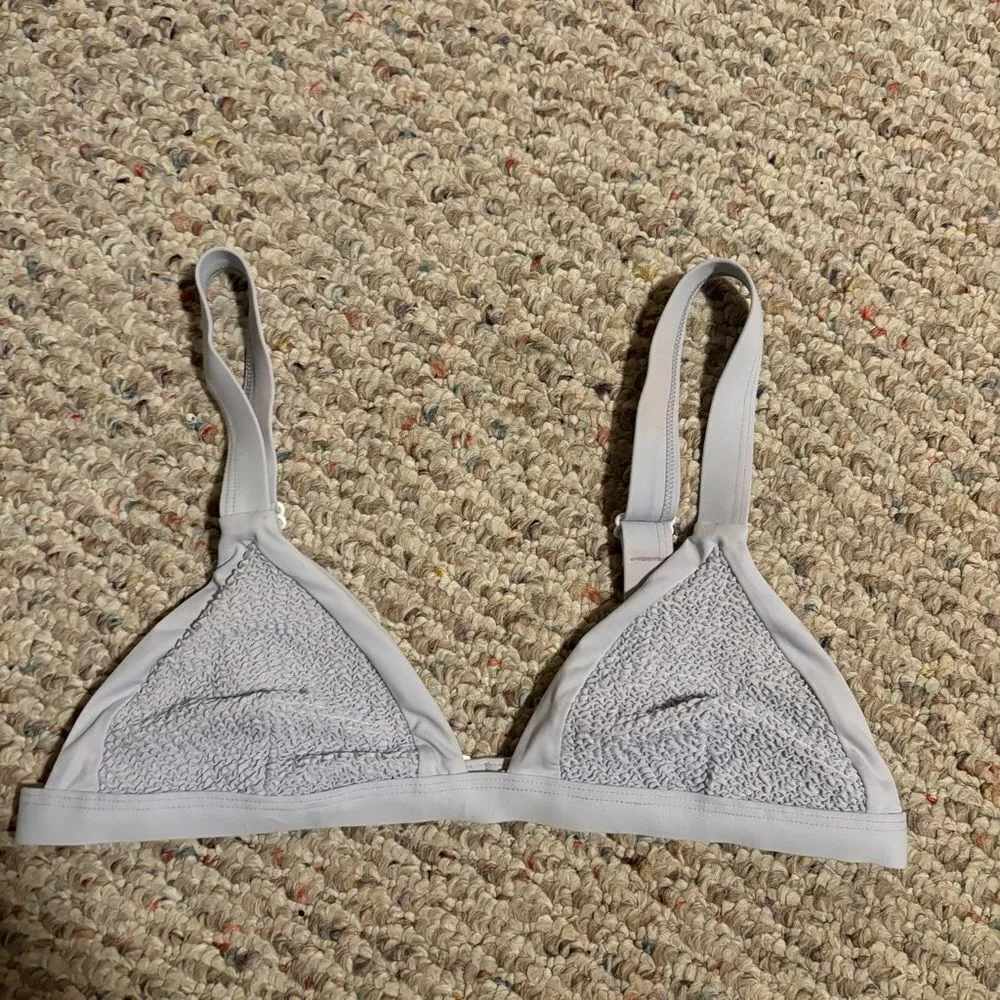 Onia Kamryn Smocking Bikini Triangle Top - Blue, Size Medium - Image 5