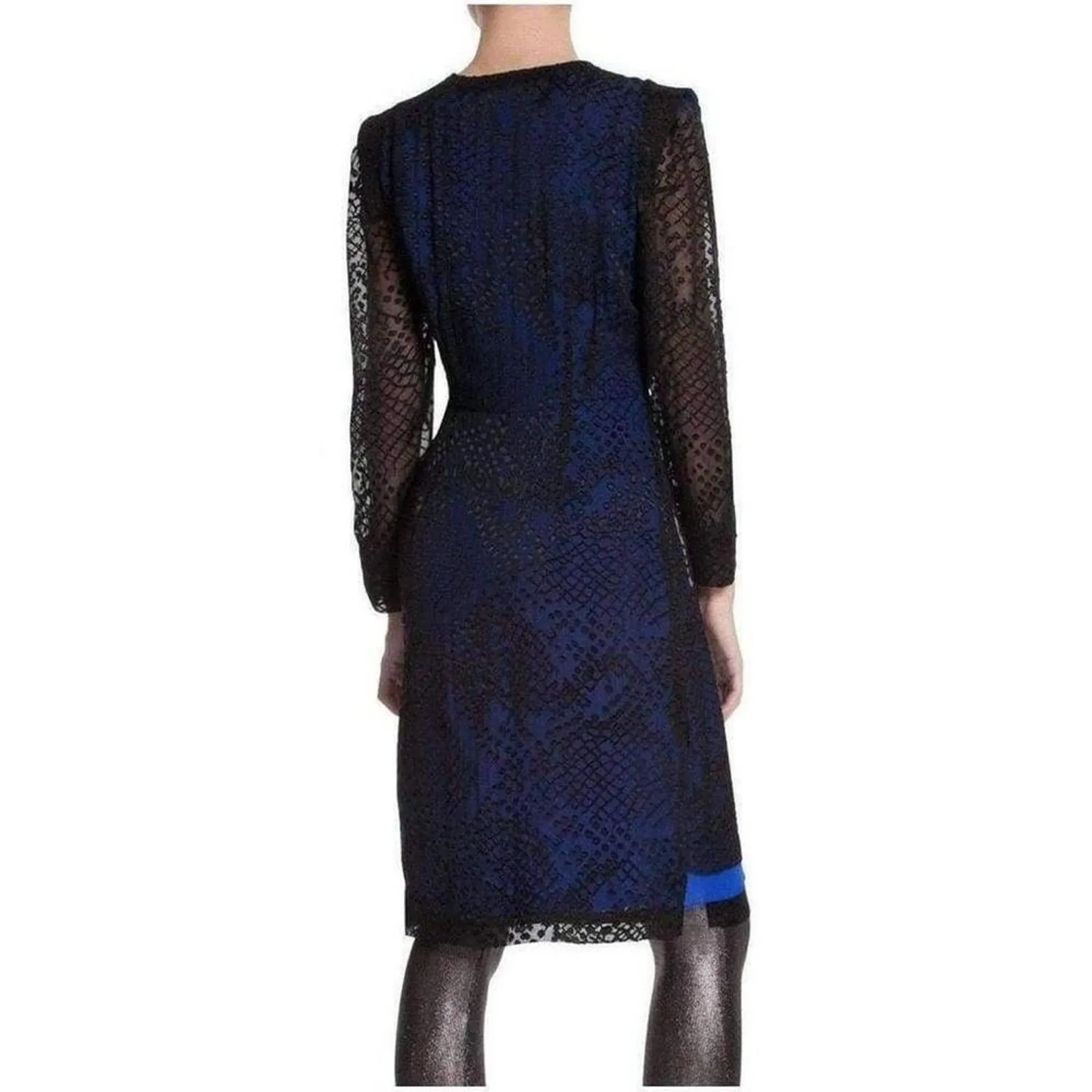 BCBGMAXAZRIA Blue Runway Long Sleeve Tired Silk Skirt Dress‎ 4 - Image 2