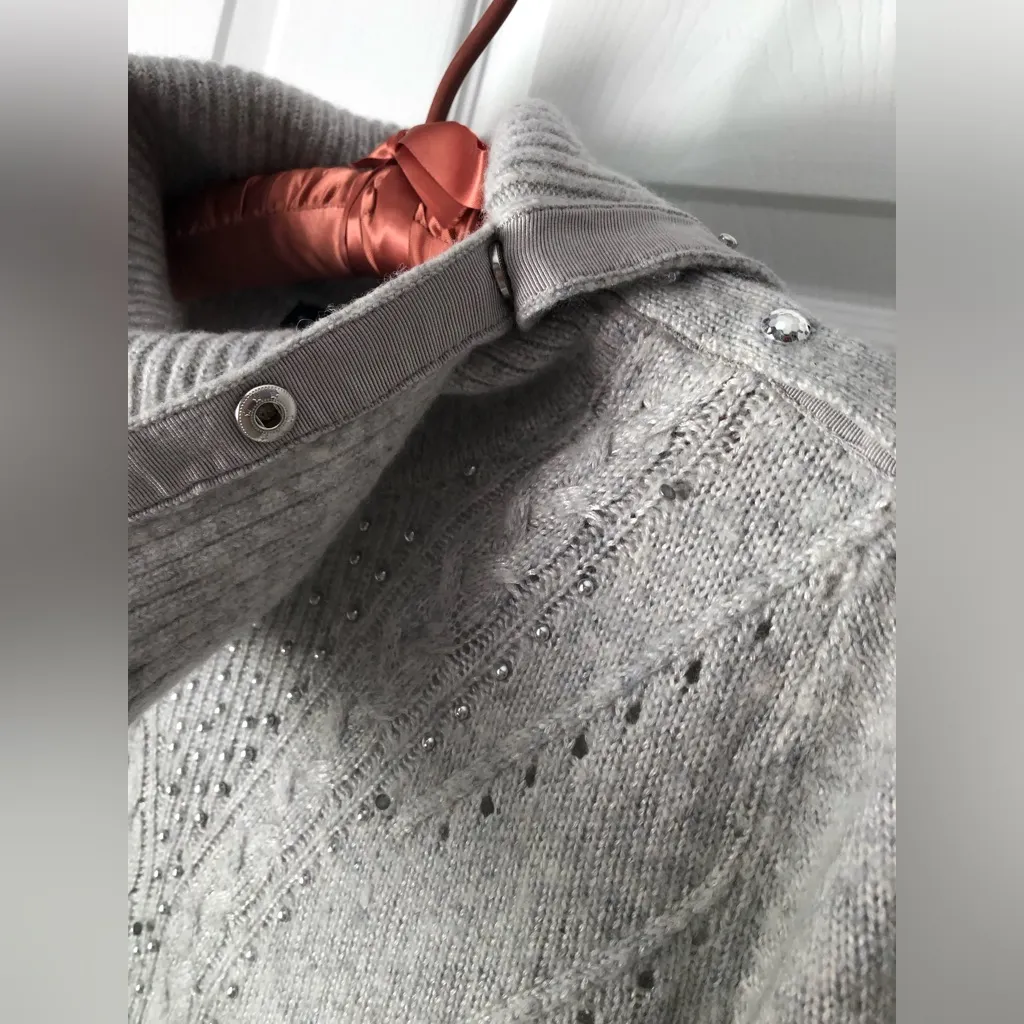 White House Black Market Cable Knit Pullover Sweater Beading  Sz L buttons neck - Image 7