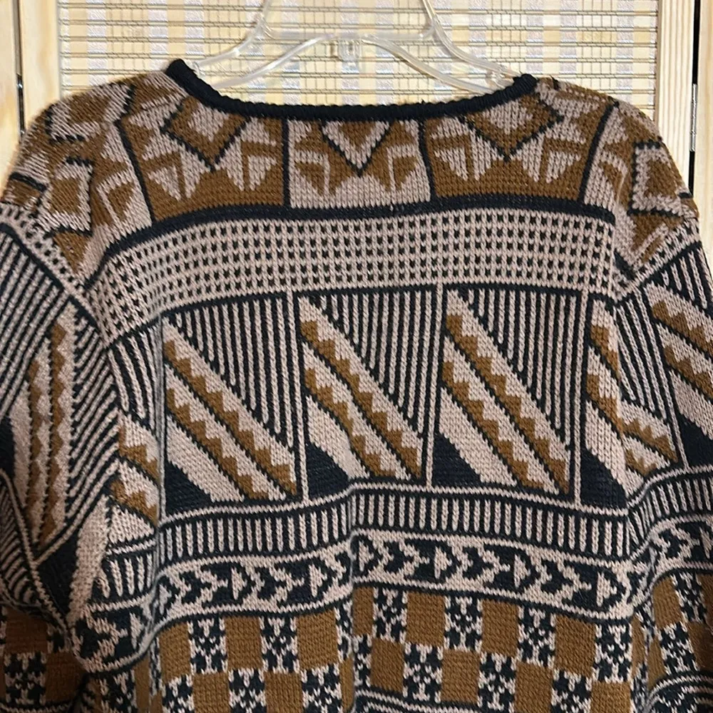 Tally Ho Vintage 1990s Y2K Black Shades of Brown Cardigan Sweater Geometric 3X - Image 12
