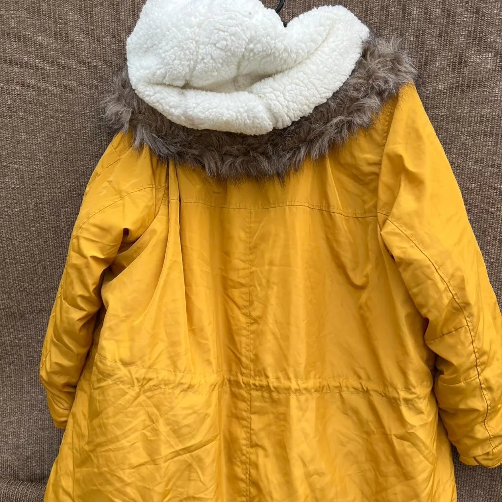 New Look Womens Utility Jacket Size 3XL Mustard Hooded fur lined Zip Pockets - Image 4