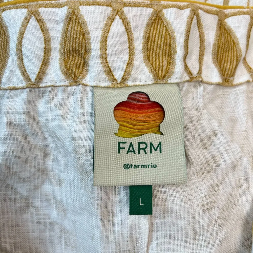 NWOT Farm Rio Midi Skirt Off-White/Beige Lace Nature Wavy Hem Linen Size L - Image 8