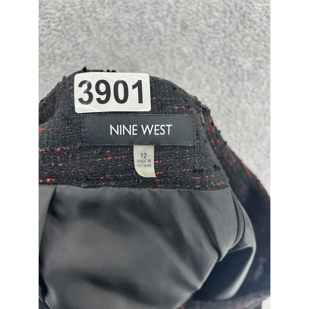 Nine West Women's A Line Skirt Black Red Boucle Tweed Size 12 Knit Wool Blend - Image 7