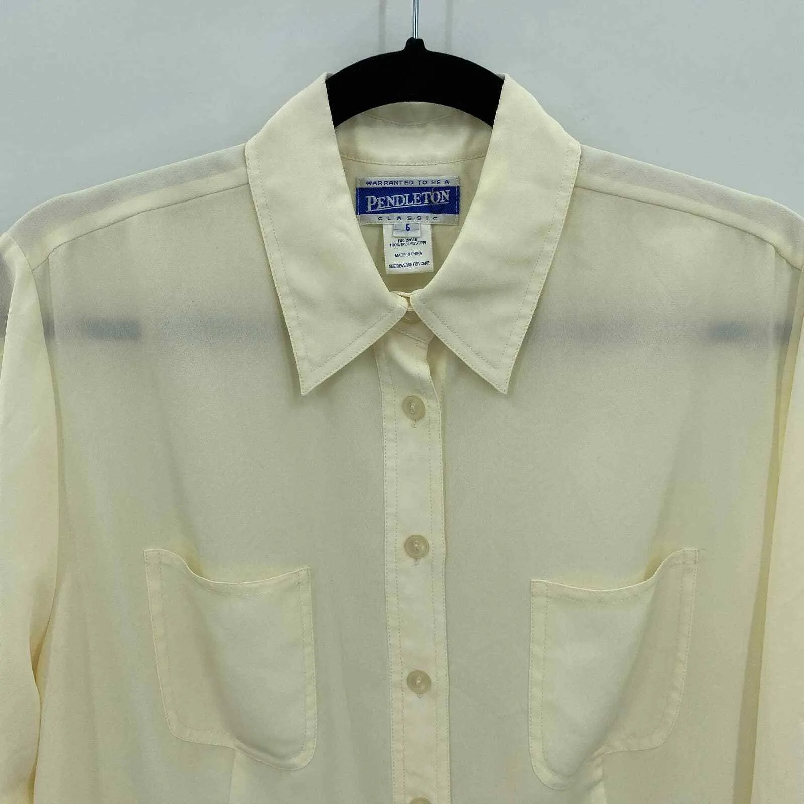 Vintage Pendleton Secretary Shirt Womens 6 Pale Yellow Polyester Semi Sheer - Image 2