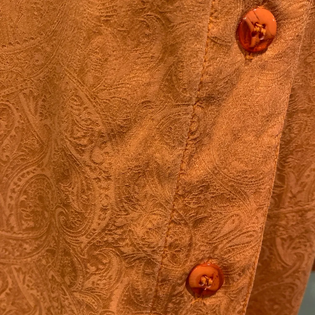 Vintage Marni West Silk Women’s Medium Orange Paisley Button - Image 2