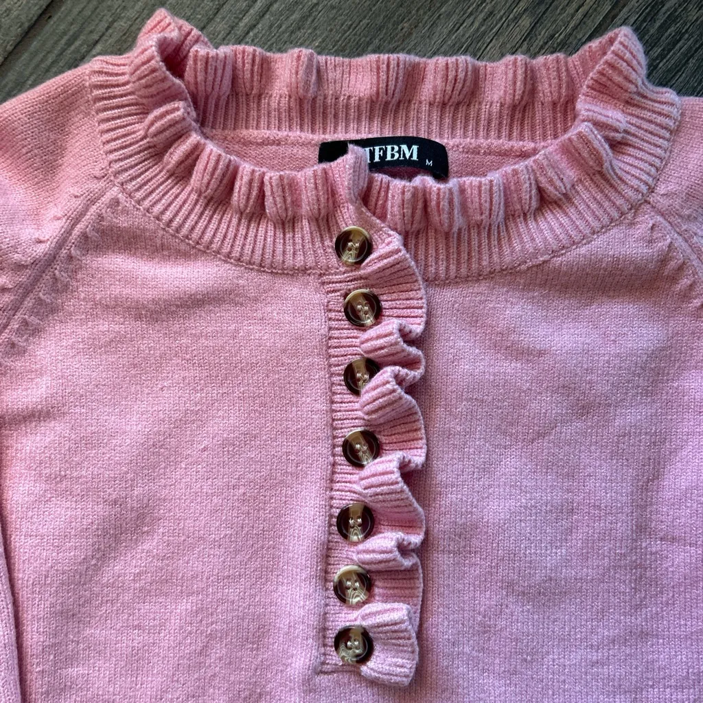 Elegant Pink Ruffle Trim Sweater Size M - Image 2