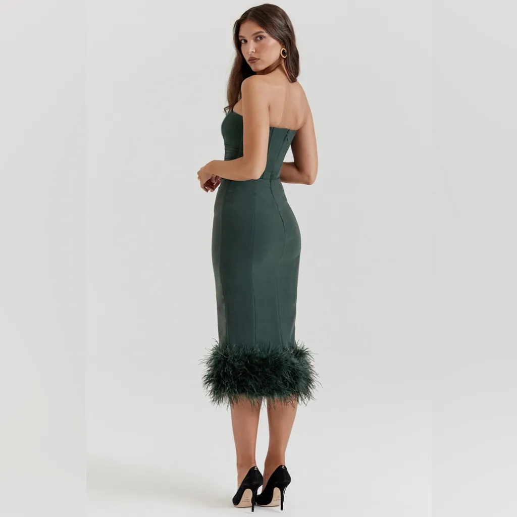 House of CB Fionula Dark Green Strapless Dress - Image 9