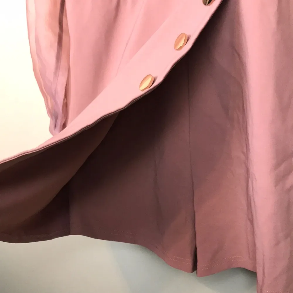 NWT QUII Women’s Faux Wrap Mauve Pink Knit Sheer Long Sleeve Suit Romper Size XL - Image 4