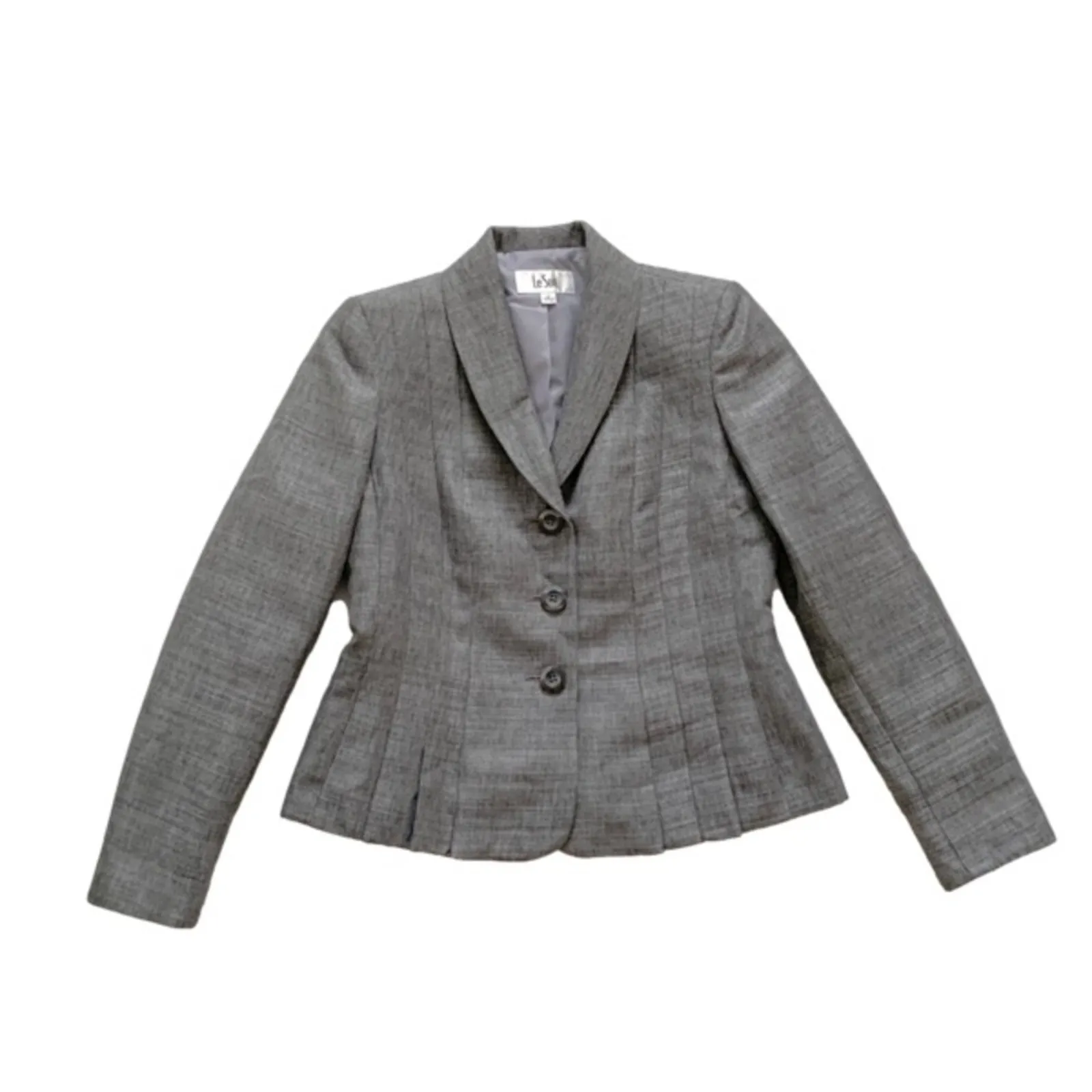 Le Suit  Blazer Jacket Gray Silver Three Button Front Pleated Tailored Size 6 - Image 12