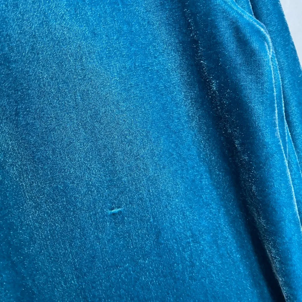Soft Surroundings Velvet Top Blouse Button-Up Stretch Sz Medium Teal Long Sleeve - Image 10