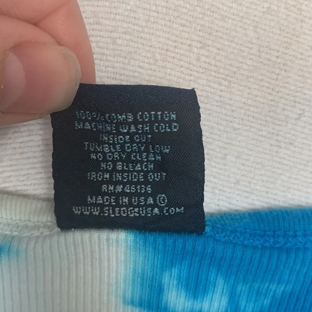 90s Sledge Womens medium USA tiedye tee shirt blue tattoo tribal vintage y2k pea - Image 4