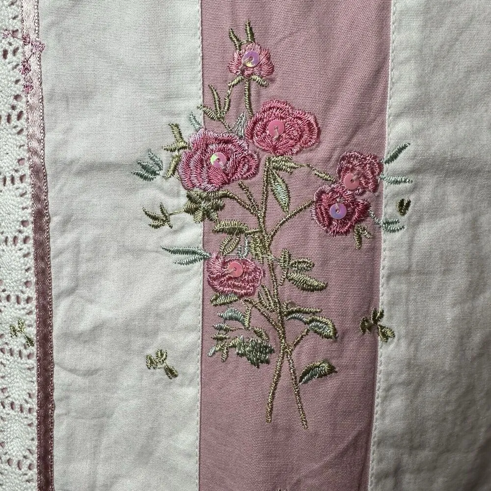 Somerset Bay Pink Embroidered Floral Blouse S | Lace Trim Girly Cottagecore Top - Image 6