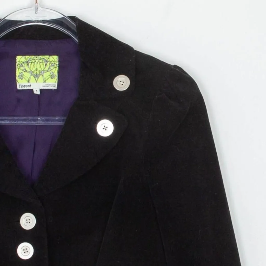 Anthropologie Floreat Edith Velvet‎ Military Blazer Jacket Size 4 Black Goth Y2K - Image 2