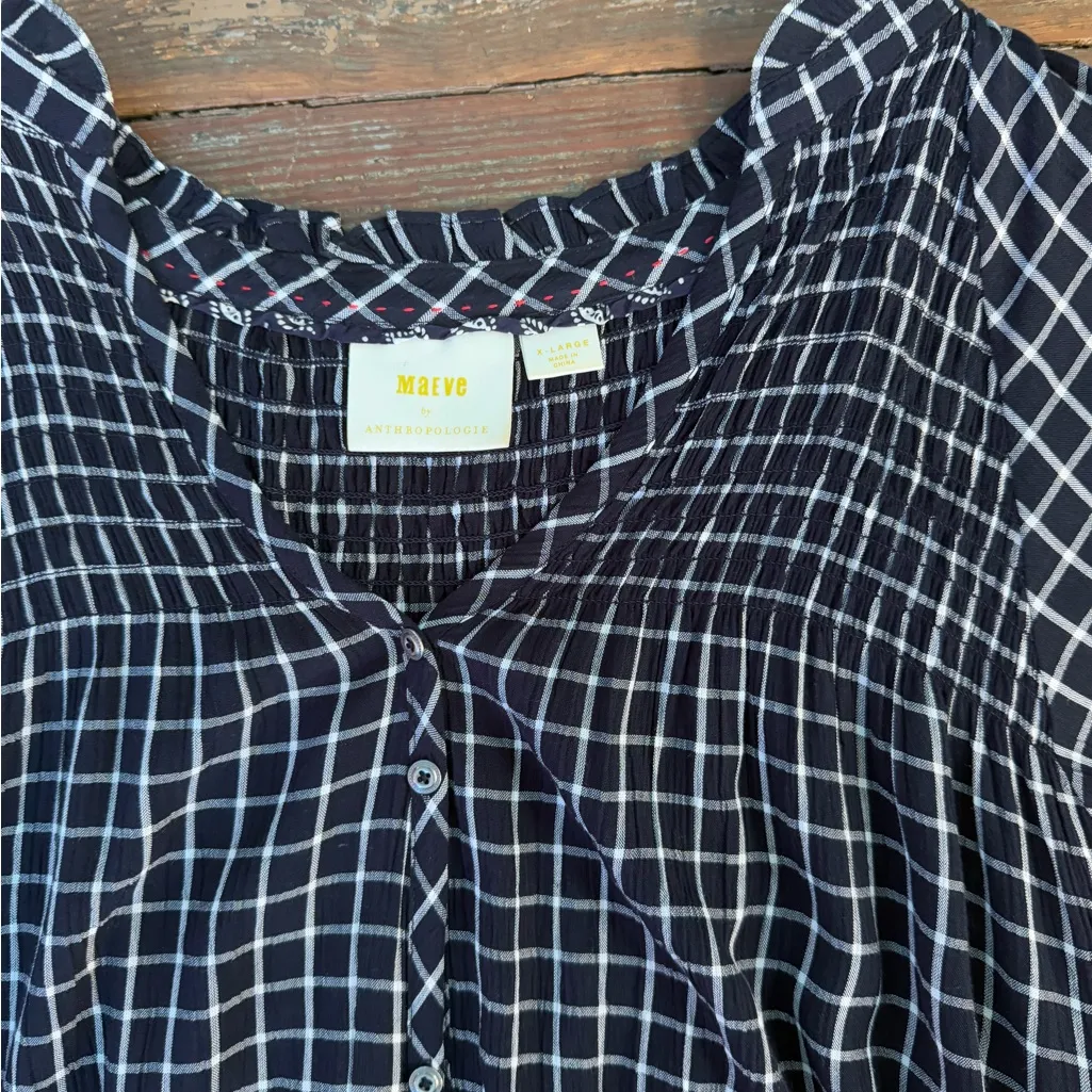 Maeve Anthropologie Sara Button Front Smocked Shirt Dress ~ Size XL 🧡🍄 - Image 8