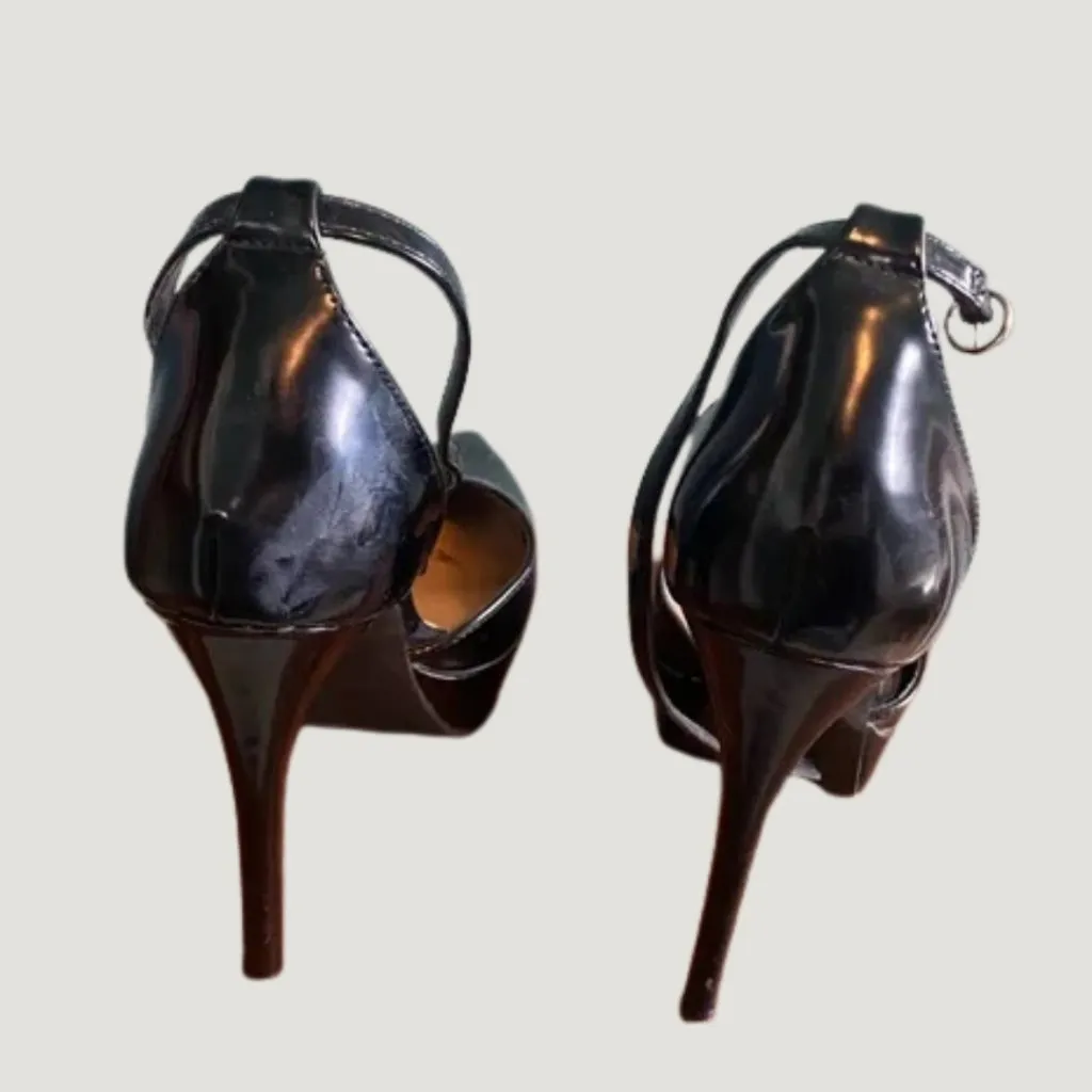 90. Shoe Dazzle Glossy Black Platform Heels — Statement Party Shoes Size 9 - Image 2