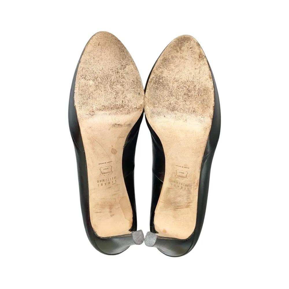 Stuart Weitzman Black Leather Almond Toe Stiletto Platform High Heels - Image 7