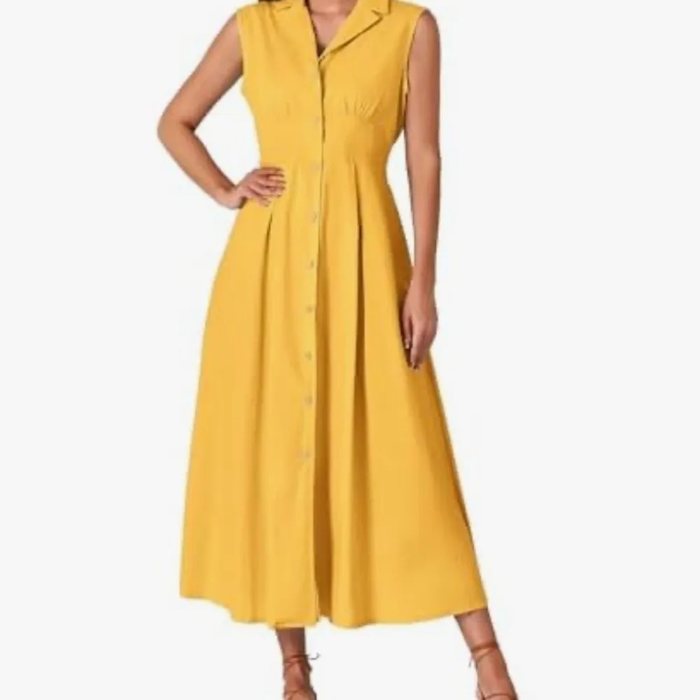 Amazon Essentials Yellow Pleated Midi Sundress Size L - Image 2