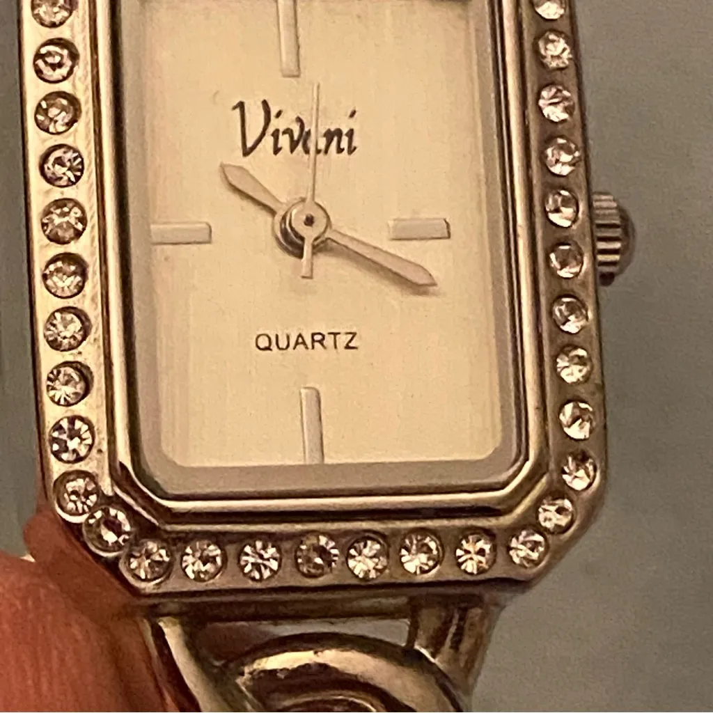 Vivani Womens 8” Silver Chain Cuff Watch Rectangle Face Needs Battery Untested - Image 7