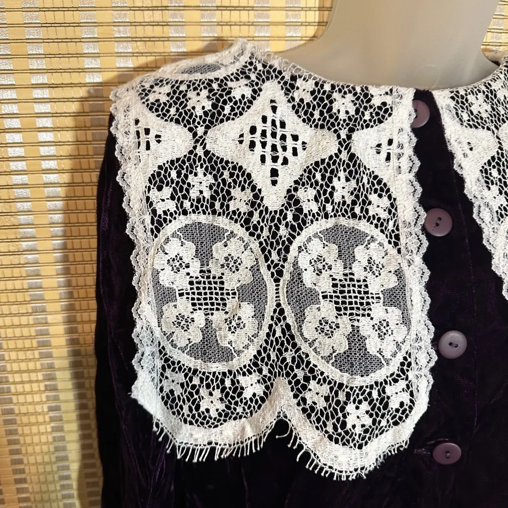 Gunnies Gunne Sax by Jessica McClintock Vintage Purple Velvet Jacket Lace Trim 5 - Image 2