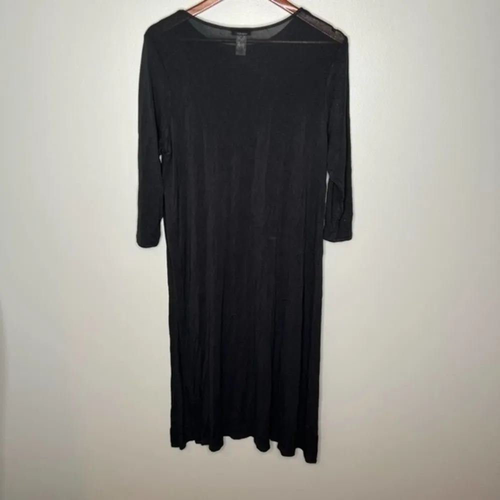 J Jill Womens Long Line Slub Knit Top Large Black Split Sides 3/4 Sleeve Stretch - Image 3