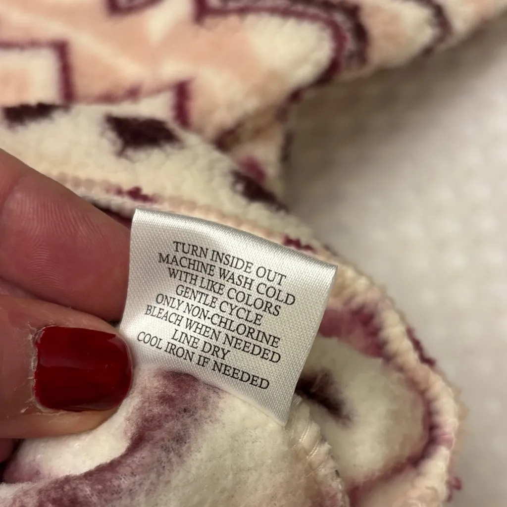 NEW! COMO VINTAGE Fleece Hoodie Sweatshirt Size L Ivory Pink Purple Geometric - Image 11