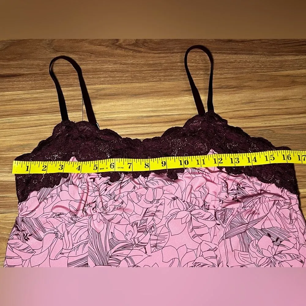 Soma Y2K Pink Burgundy Floral Lace Babydoll Tank Top/Cami Size M - Image 4