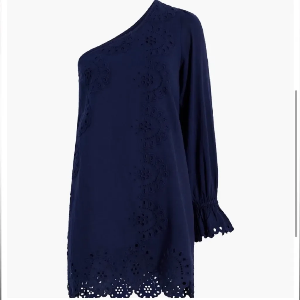 NEW NWT Hill House The Mila Dress One Shoulder Eyelet Dress In Navy Linen - Image 3