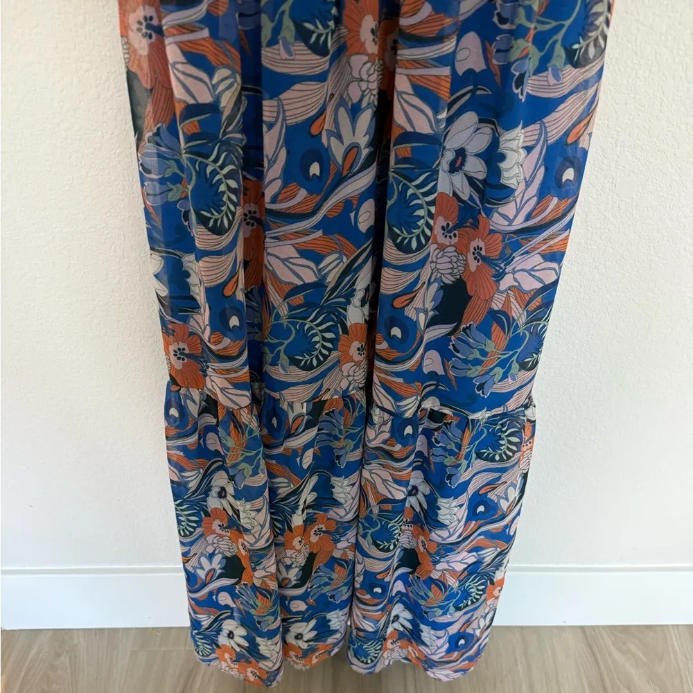 Gianni Bini Lillian Blue Floral Maxi Dress Size 0 V-Neck Cut-Out Open Back NEW - Image 7