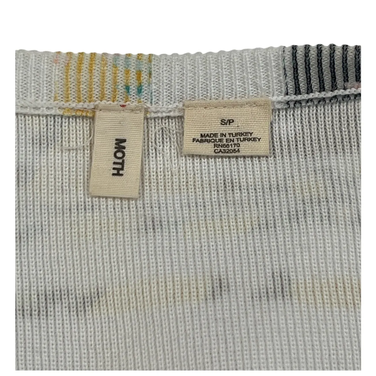 Moth Anthropologie Yellow Floral Striped Sweater Women's Size S/P Front Zip Knit White - Image 6