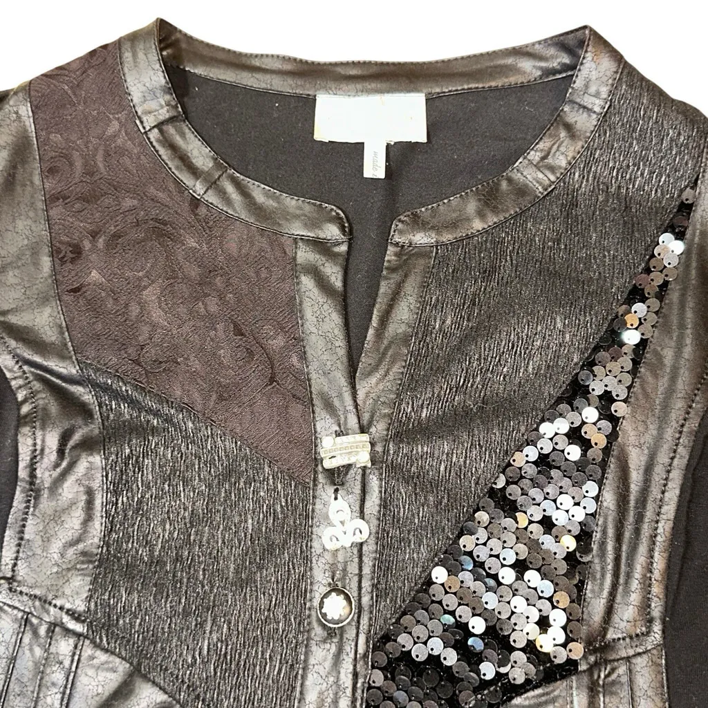 Elisa Cavaletti Gothic Couture Faux Leather Mixed Media Black Jacket LG Edgy - Image 8