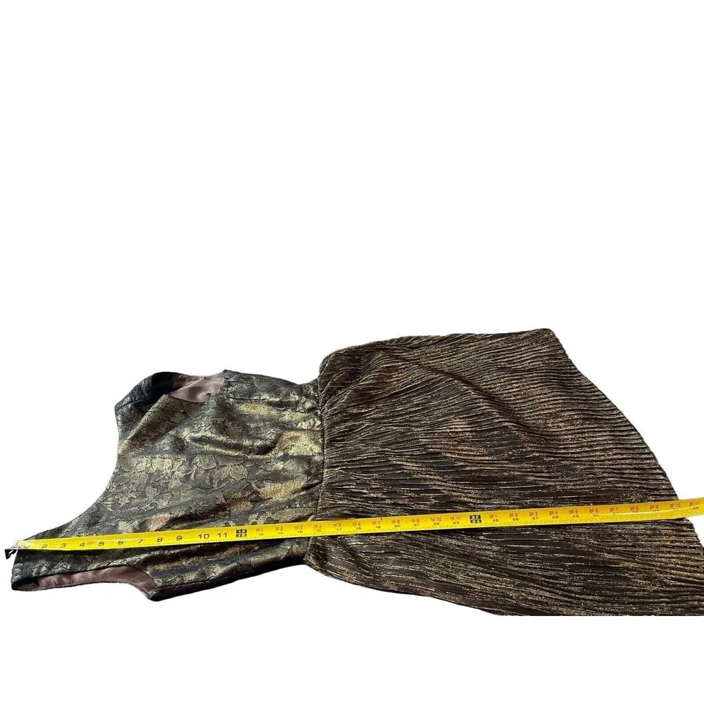 MM Couture By Miss Me Brown Gold Shimmer Lace Plunging Back A-line Dress S NWT - Image 7