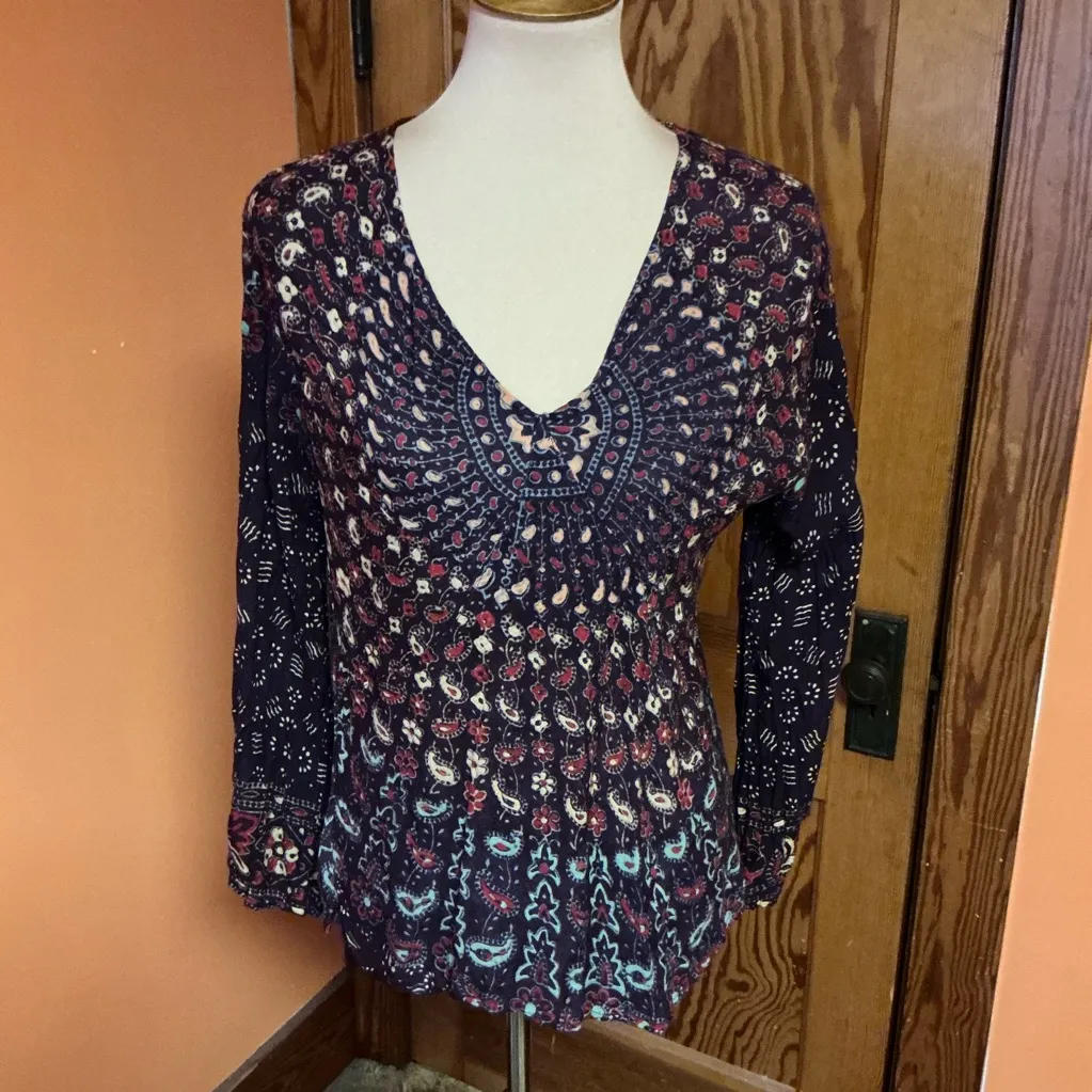 Vtg Hippie chic ethnic bell sleeve blouse Size XL - Image 5