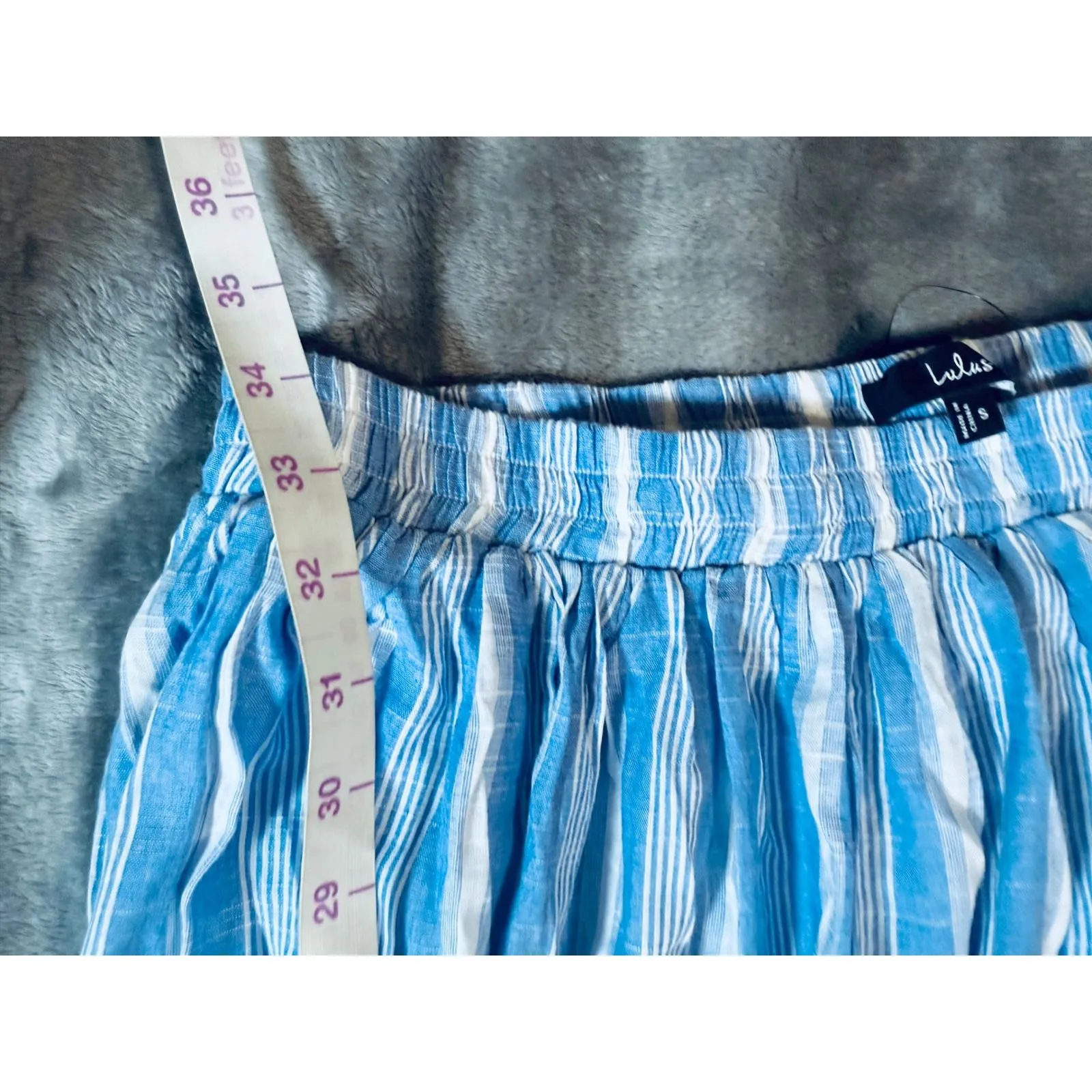 NWT Lulus Size Small Cheerful Season Blue Striped Midi Skirt Pockets 100% Cotton - Image 7
