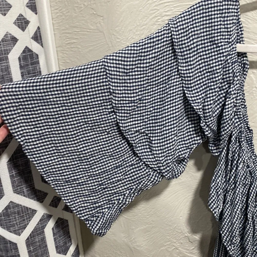 American Eagle Blue Gingham Off The Shoulder Dress Size XL NWT - Image 3